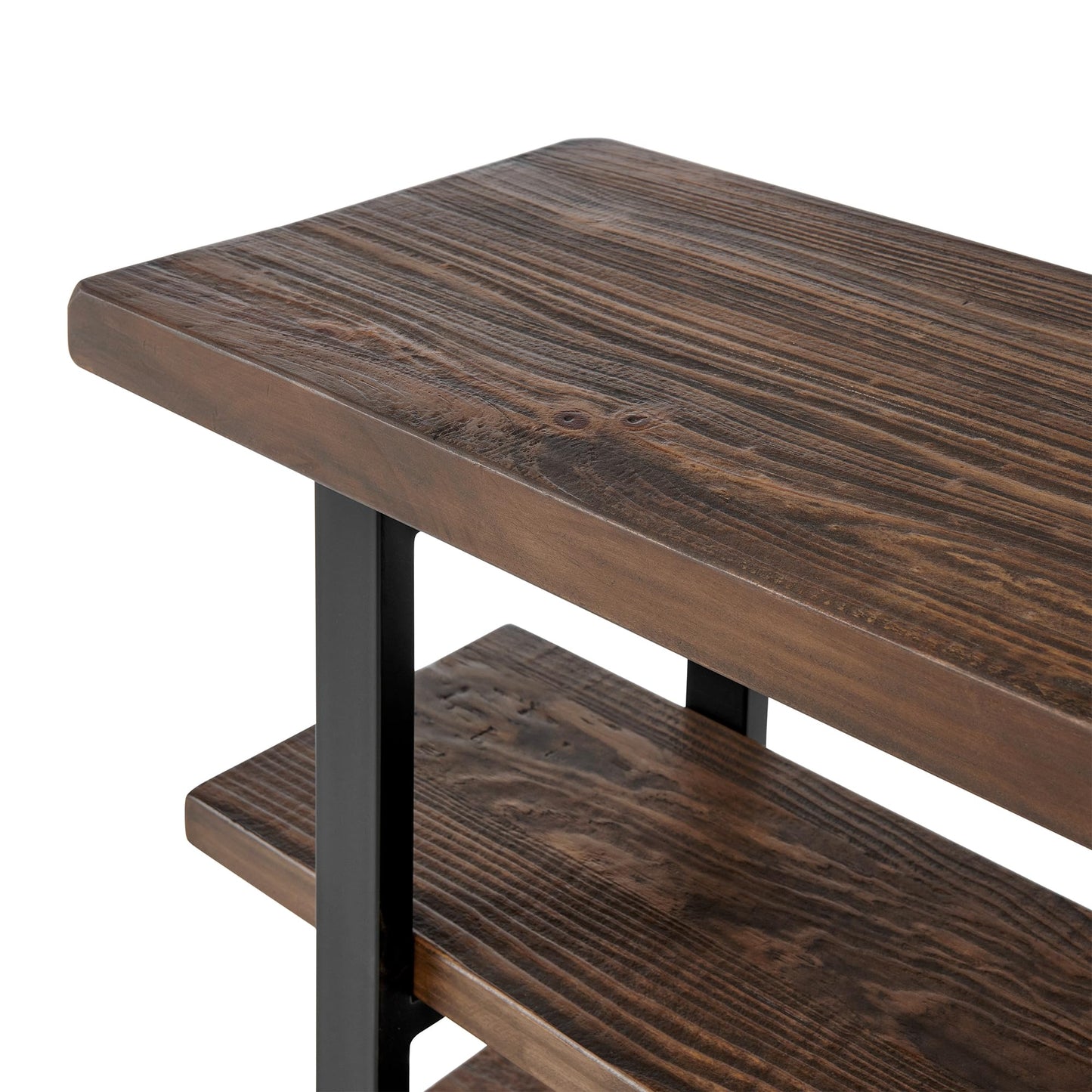 Alaterre Furniture Pomona 48" Solid Pine Wood Media Console Table with 2 Open Shelves and Metal Legs - 3-Tier Storage Display and Rustic Industrial Accent Furniture in Natural Finish