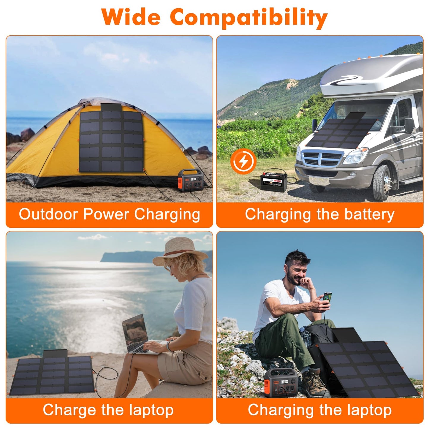 SOKIOVOLA 100W Portable Foldable Solar Panel 20V Portable Solar Charger with QC3.0 USB-A & Type-C Output IP68 Waterproof for Cell Phones Camera Outdoor Camping RV Hiking Travel Small Power Station