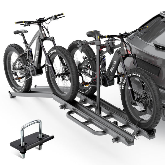 YZONA 2 EBike Rack with Ramp, up to 5" Fat Tire Carrier, Lockable & Foldable Electric Bicycles Racks, 200 LBS Capacity Bike Racks Platform for Standard, Fits 2" Hitch for SUVs Cars Trucks Vans