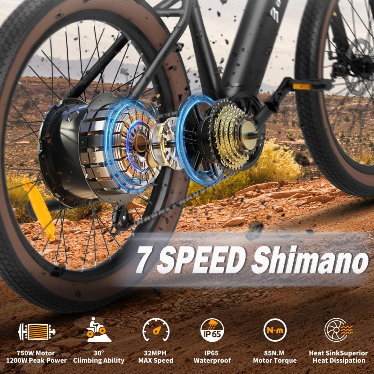 BENIFORE C26 Electric Bike for Adults 1400W Peak, 28MPH 72 Miles 48V 720Wh Removable Battery Electric Mountain Bike, 26"*3.0" Fat Tire Mountain Ebikes with Hydraulic Suspension, UL Certified