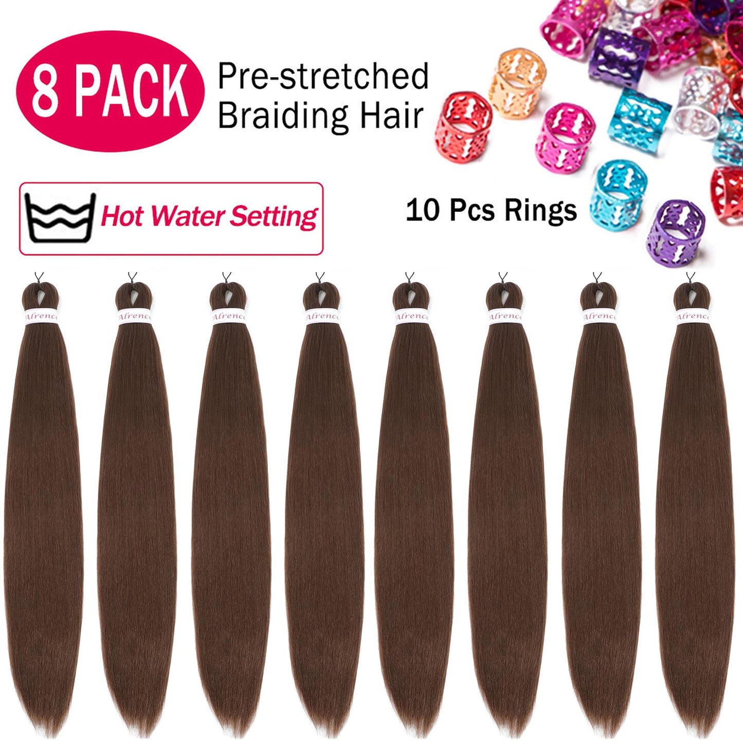 Alrence Pre Stretched Braiding Hair Long Braid 30 Inch 8 Packs Professional Braiding Hair Extensions Synthetic Crochet Twist Braids (30 Inch, 8#)