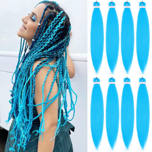 Alrence Pre Stretched Braiding Hair Long Braid 30 Inch 8 Packs Professional Braiding Hair Extensions Synthetic Crochet Twist Braids (30 Inch, Light Blue)