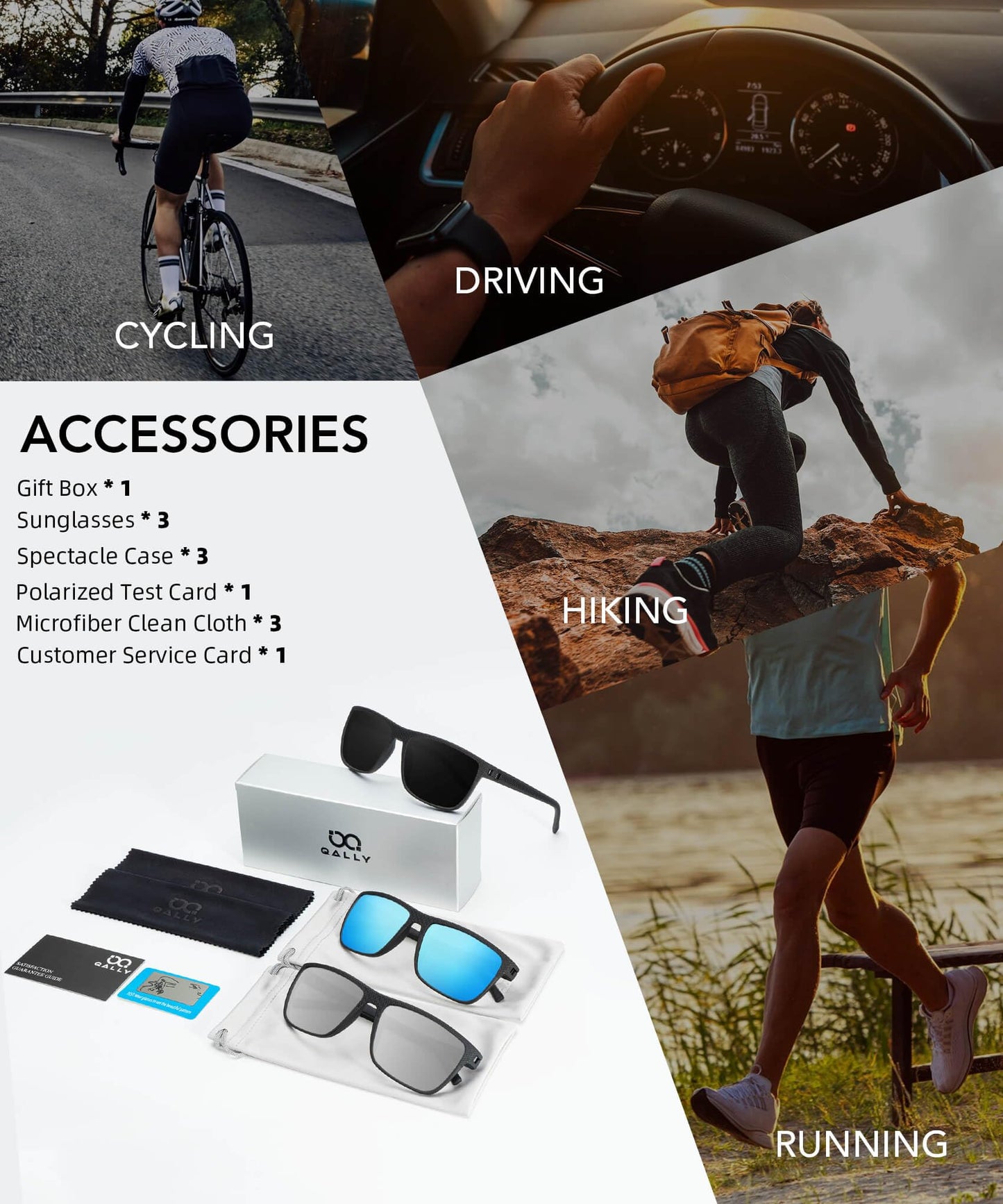 QALLY Polarized Sunglasses Men, Mens Sunglasses Polarized UV protection Lightweight Sun Glasses for Driving Fishing Golf