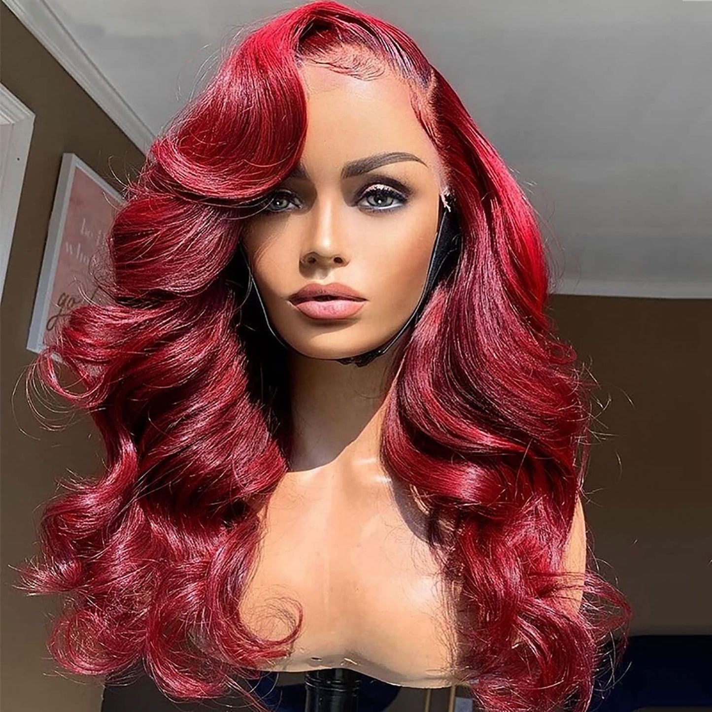 ANDRIA 13X4 HD Lace Front Wigs Pre-Plucked Hairline 16 Inches Body Wave Burgundy Glueless Lace Frontal Wigs with Baby Hair Short Bob Wig 200% Density Wine Red Loose Wave Short Curly Lace Closure Wig