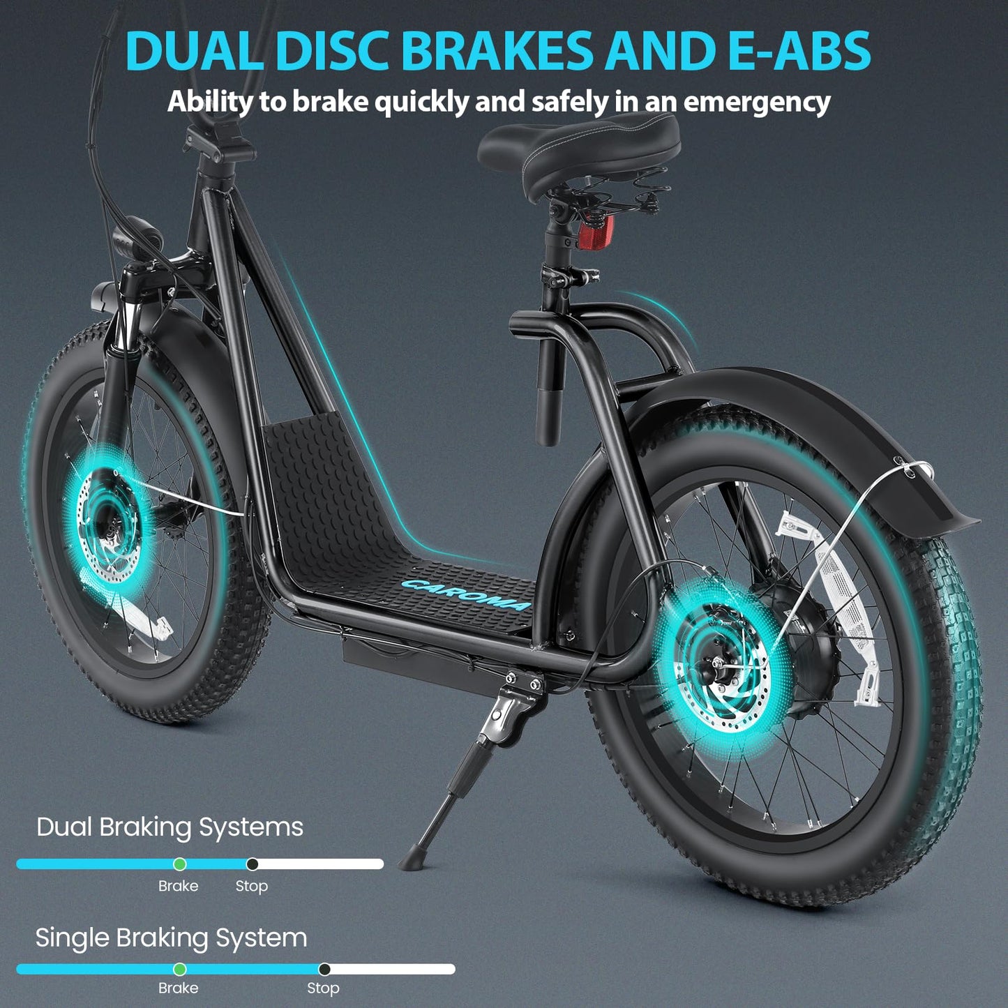 Caroma 819W Foldable Electric Scooter Adults, 20" Fat Tire Electric Bike with 500Wh Battery, Up to 30Miles & 20MPH, Adult Electric Bicycles for Commuting with Basket&Adjustable Seat（Black）