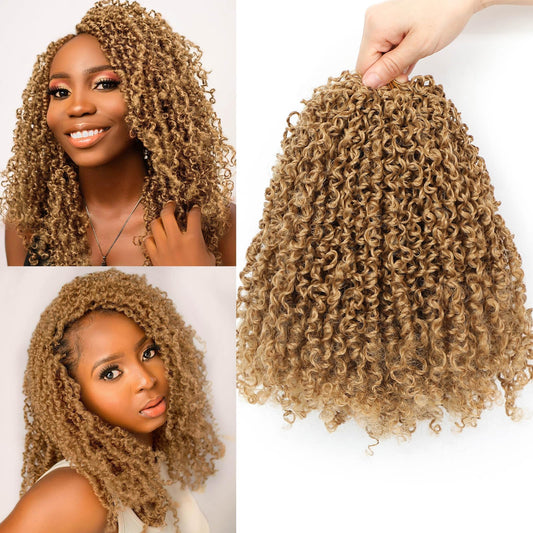 Aksice 10 Inch 8 Packs Yanky Twist Crochet Hair for Women Pre-looped Mini Twist Hair Bohemian Passion Twist Crochet Hair Boho Crochet Braids Synthetic (27#)