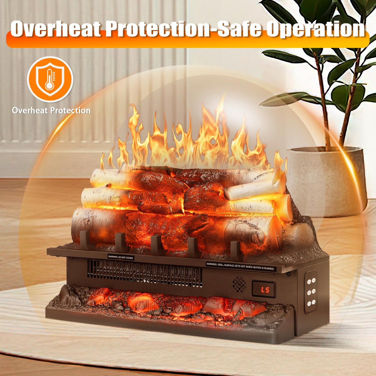 Antarctic Star 21 Inch Electric Fireplace Log Heater Remote Control Real Flame Effect Ember Bed, Overheated Protection, Adjustable Brightness, Speed, Temp and Sound Effect, Indoor Use 750W/1500W