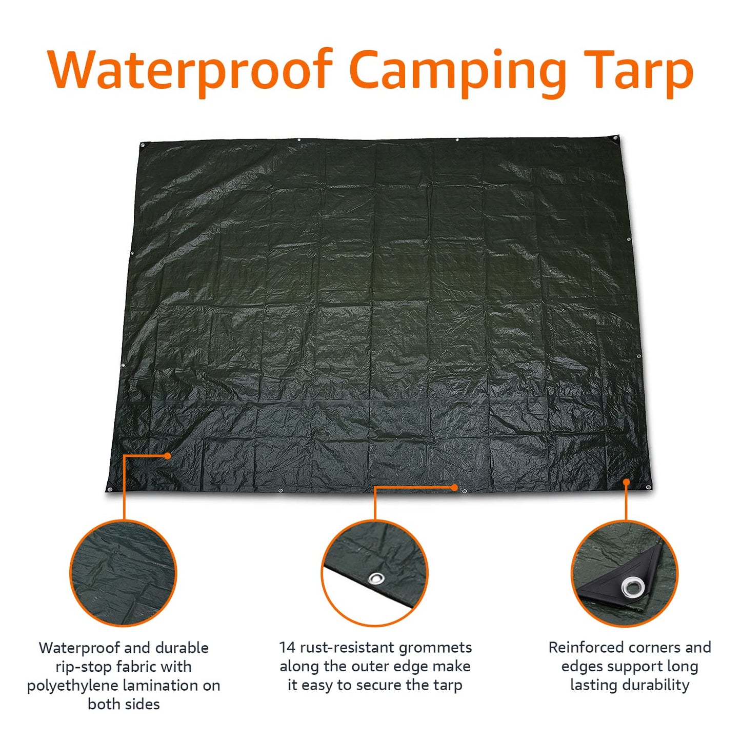 Amazon Basics Waterproof Camping Tarp, 9.5 Feet x 11.3 Feet, Dark Green