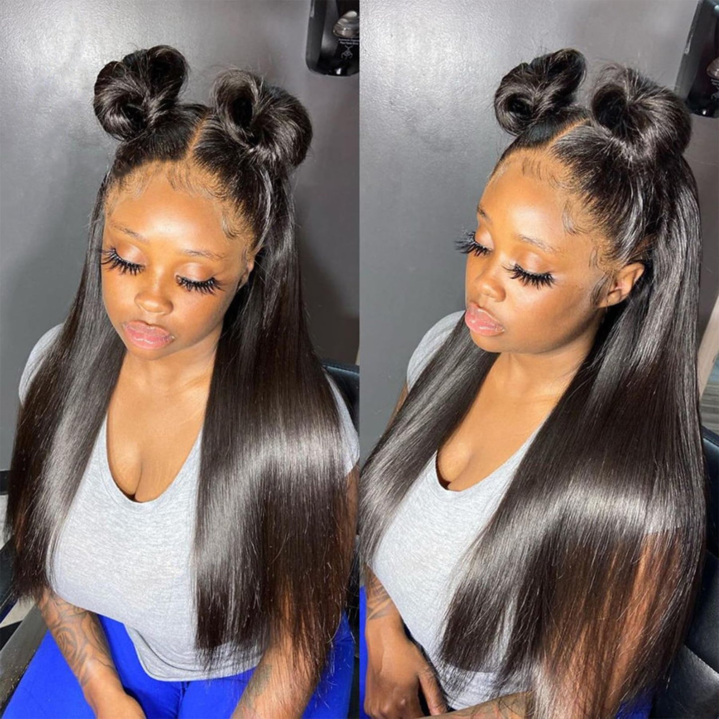 ANDRIA 13x6 HD Lace Front Wigs 200% Density Black Straight Glueless Lace Wigs Light Natural Color Lace Frontal Wigs for Women Synthetic Heat Resistant Hair Wig With Baby Hair Pre Plucked 28 Inches