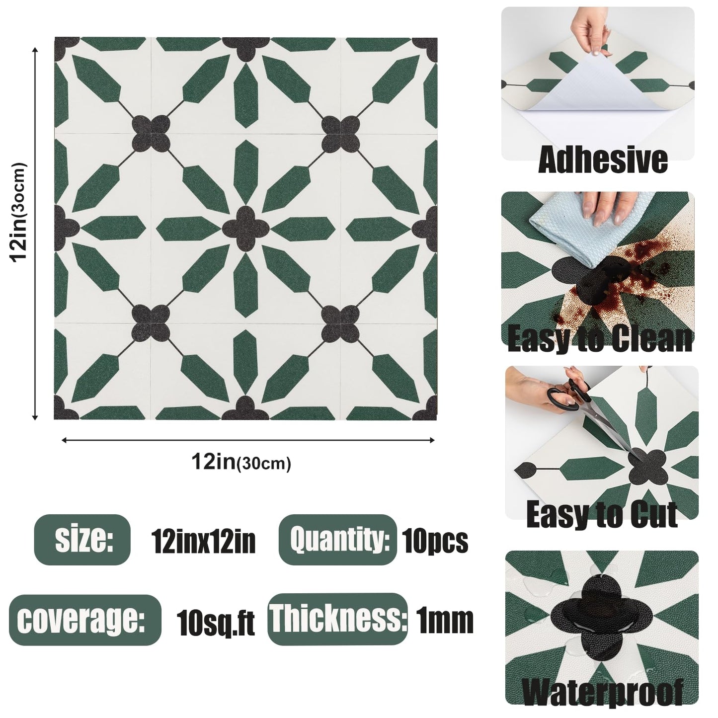 Alow Peel and Stick Flooring, Peel and Stick Floor Tile Waterproof,Flower Self-Adhesive Vinyl Flooring Suit for Bathroom Toilt,Kitchen 12x12in(10pcs)