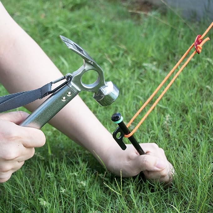 10 inch Tent Stakes Heavy Duty 12 PCS Camping Tent Stakes for Yard and Ground with Reflective Camping Ropes and Pegs Bag(Black)