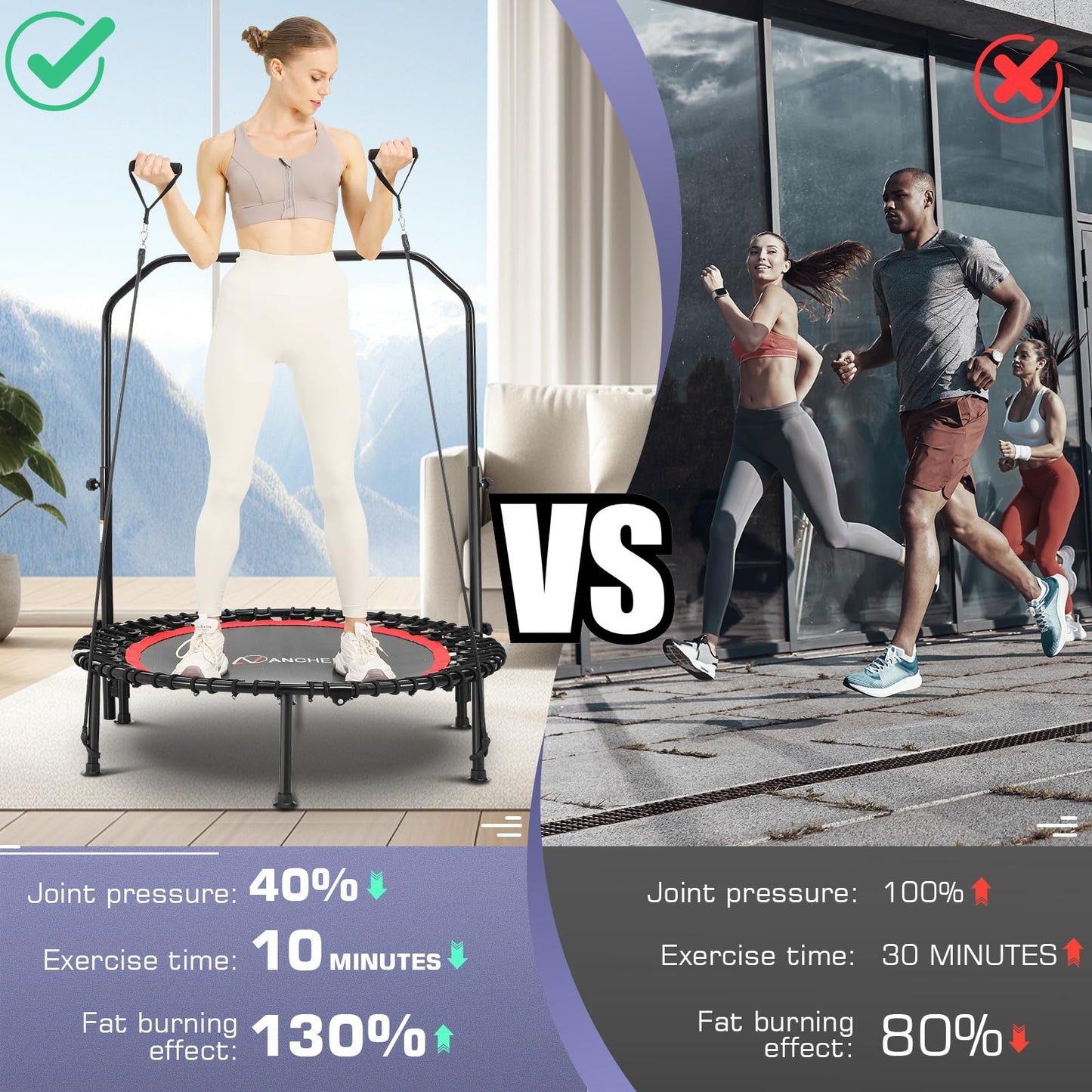 ANCHEER Foldable Mini Trampoline,40" Trampoline for Adults,Fitness Rebounder with Adjustable Foam Handle.Exercise Trampoline for Kids Indoor/Garden