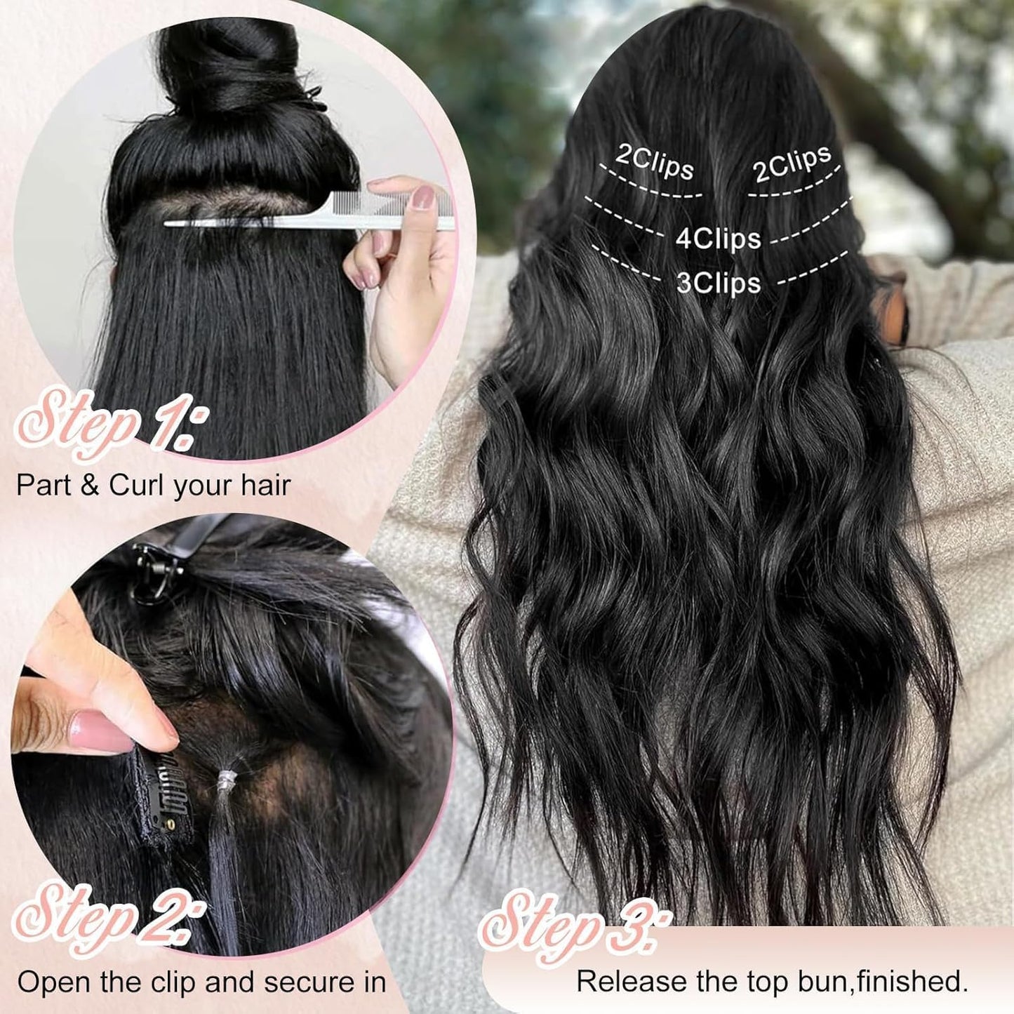 ALXNAN Clip in Long Wavy Synthetic Hair Extension 16 Inch Beach Blonde 4PCS Thick Hairpieces Fiber Double Weft Hair for Women