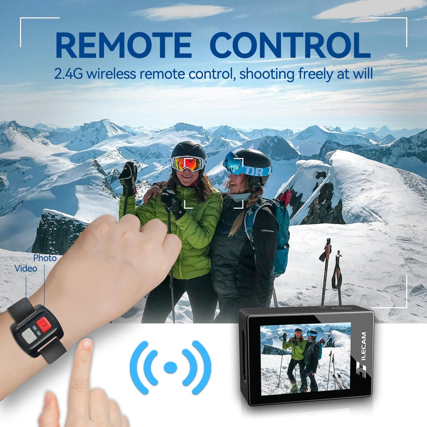 Xilecam Action Camera 4K WiFi/ 2.4 G Remote Control 2 * 1350mAh Battery Waterproof Camera Underwater 131FT 4*Zoom Sports Camera and Multifunctional Accessories (4K+MIC)