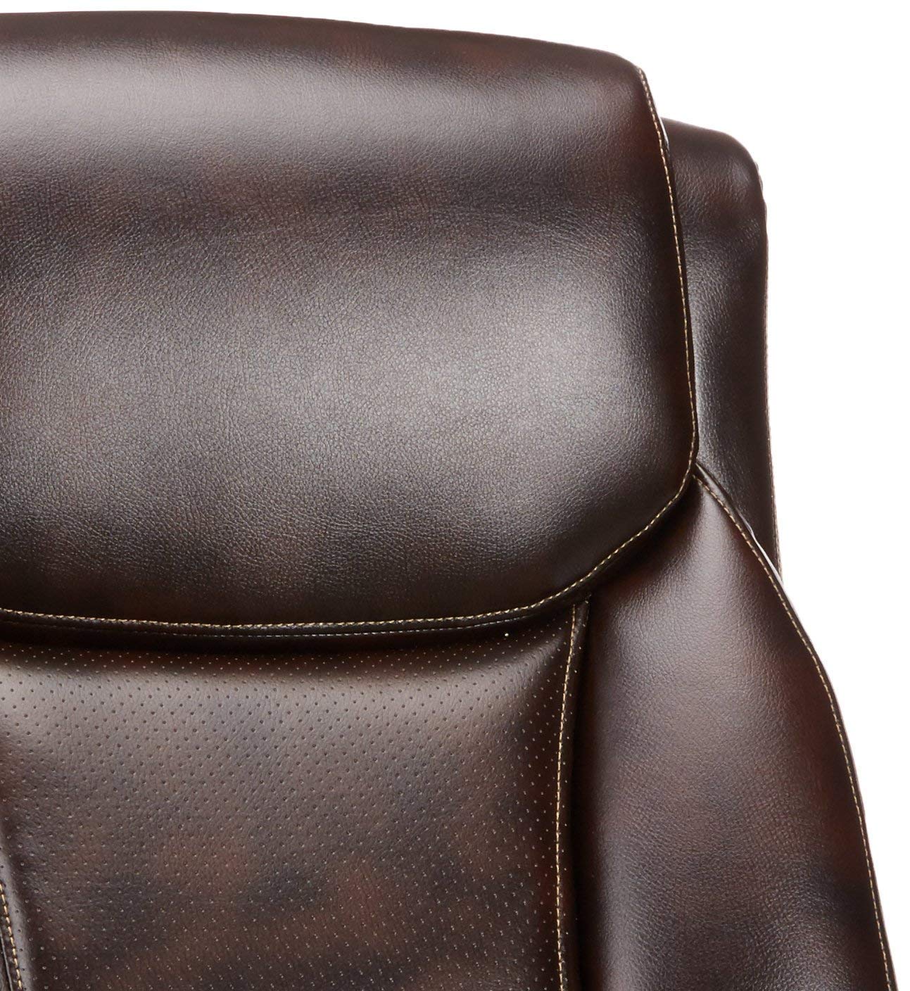 Amazon Basics Big and Tall Executive Chair - Adjustable with Armrest, 350-Pound Capacity,28.5D x 30.25W x 47.9H in, Brown with Pewter Finish