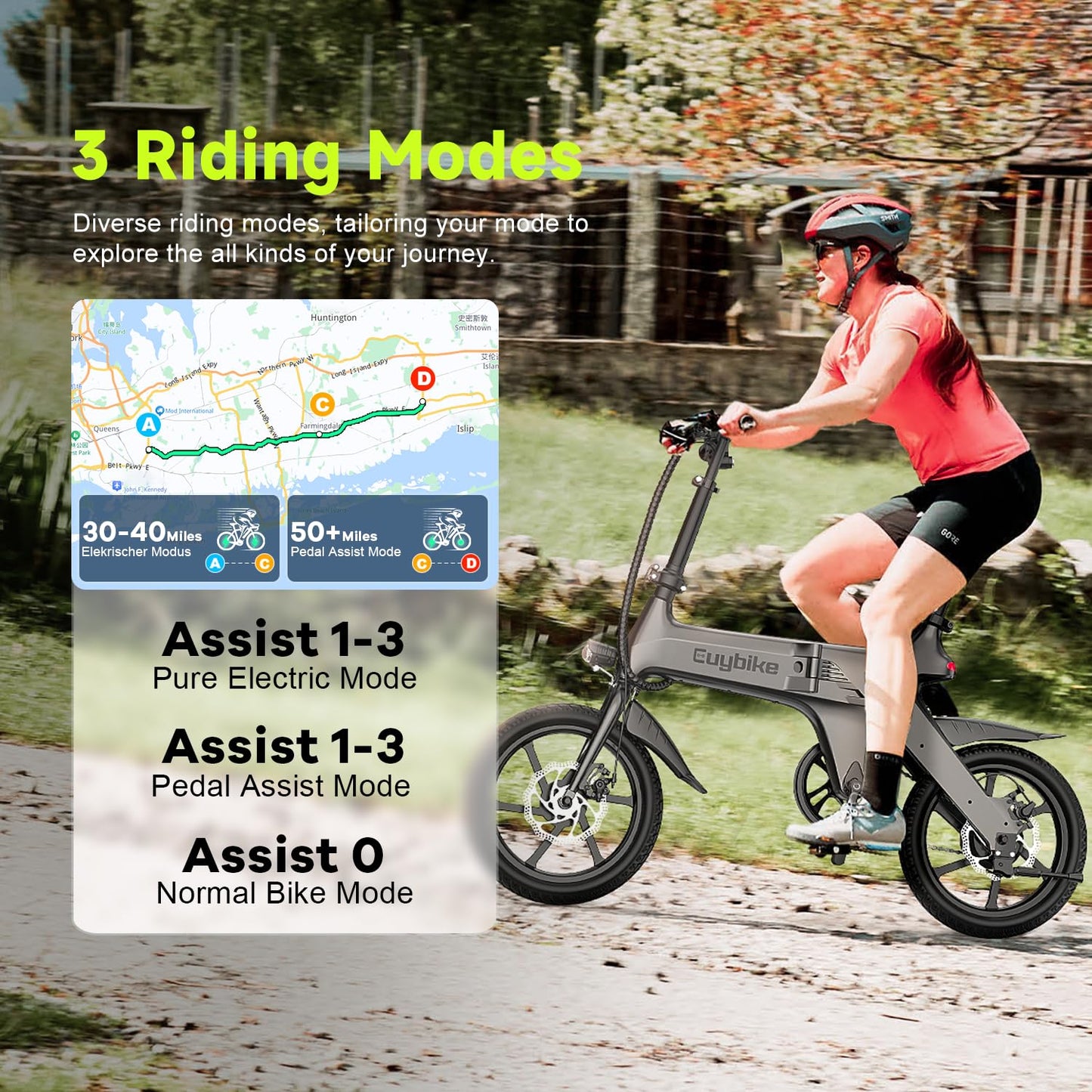 Electric Bike for Adults, 16" Folding 400W(750W Peak) Motor Ebike with Removable 15AH 540WH Battery, 50-60 Miles Max Range, 20MPH Max Speed, Magnesium Alloy Dual Disc Brake City Commuter Bicycle Grey