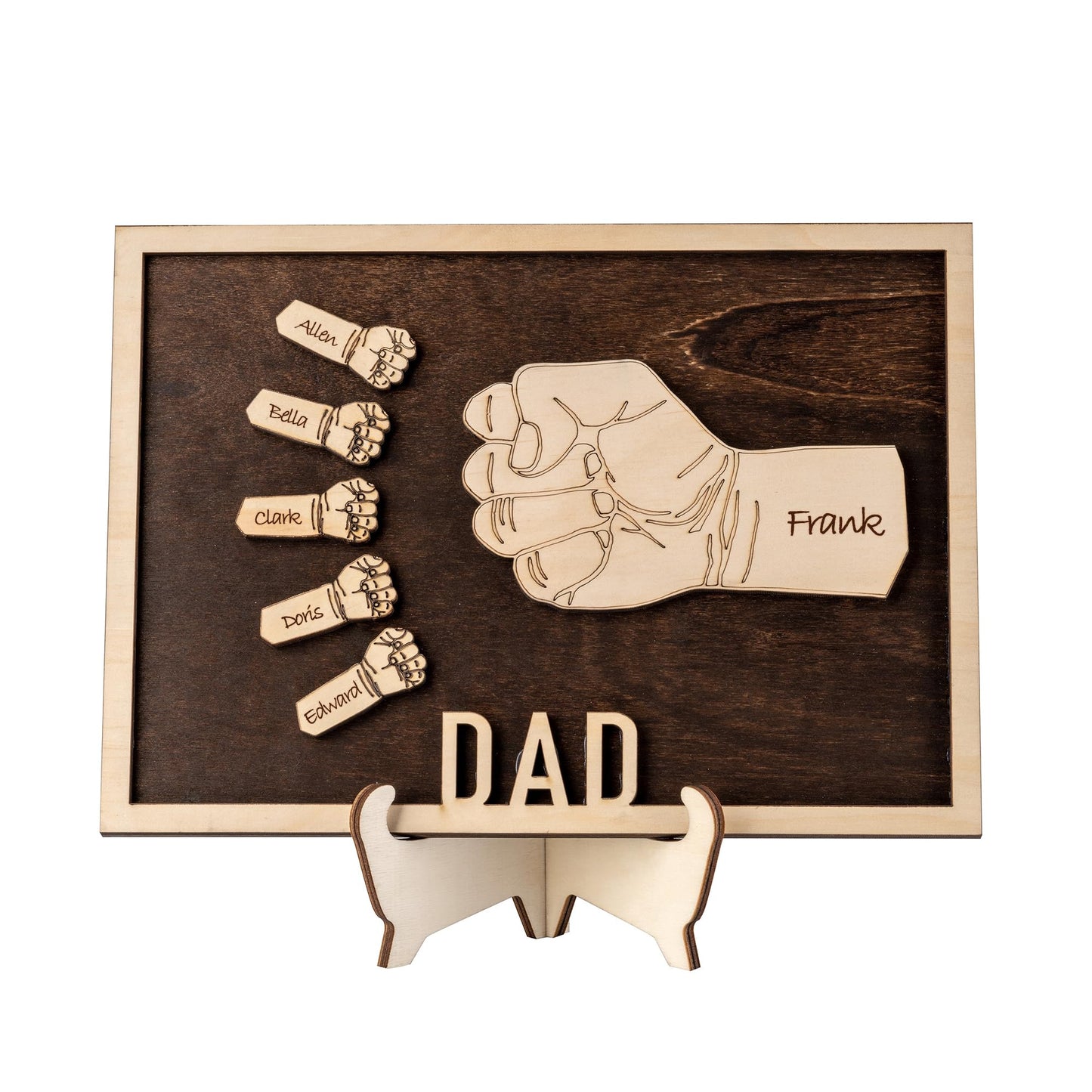 Personalized Fists Bump Wood Sign for Dad, Fathers Day Plaque Gift with Kid Names, Grandparents Day Birthday Gifts for Daddy From Daughter Son Wife (DAD)