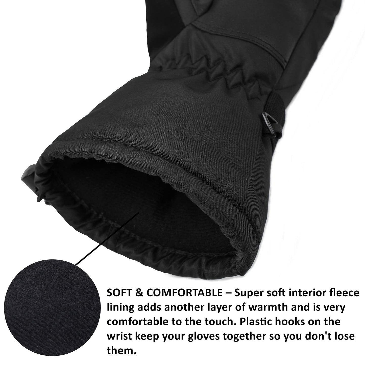 Alpine Swiss Mens Waterproof Gauntlet Ski Mittens Winter Sport Gloves Snowboarding Windproof Warm 3M Thinsulate Black XL