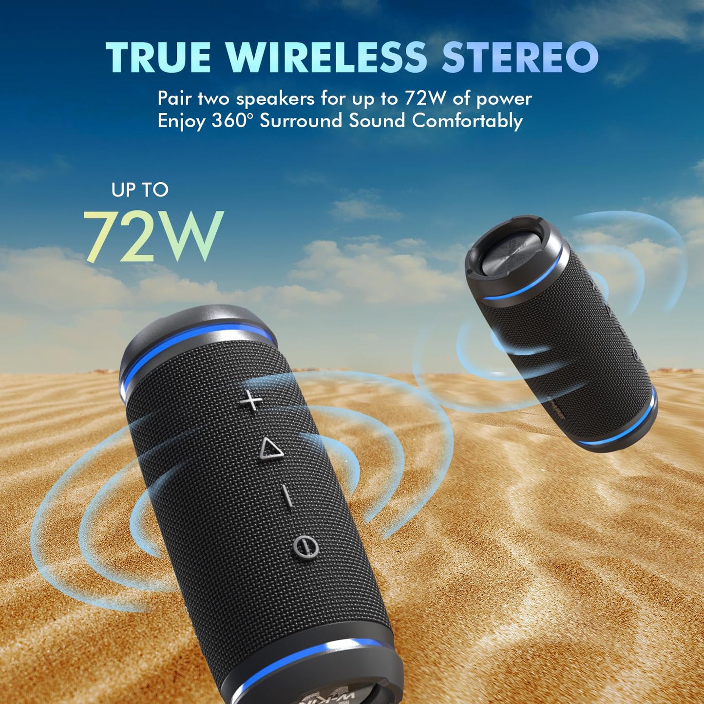 W-KING 36W Portable Speakers Bluetooth Wireless, IPX6 Waterproof Bluetooth Speaker Loud, Powerful 360° Sound, Hi-Fi Audio, BT5.4, 30H Battery, Stereo Pairing, EQ for Outdoor, Travel, Home, Beach, Bike