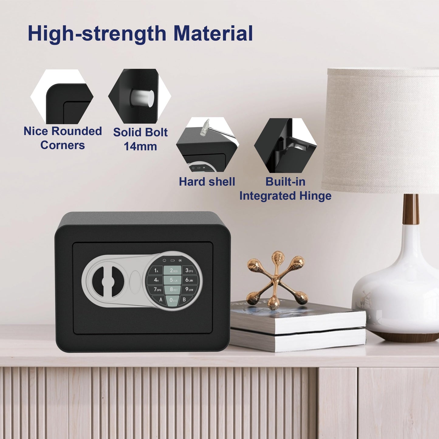 OUSURO Small Safe Box - Home Safe for Money Jewelry Documents, Solid Lock Box, Mini Security Box for Kids with Digital Electronic Security Keypad for Home Office Hotel (Black)