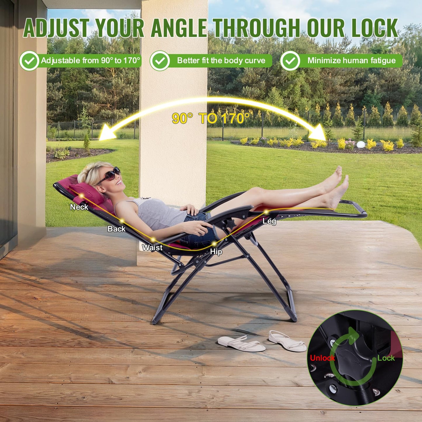 Backyard Expressions Deluxe XL Padded Recliner Chair – Ergonomic Anti-Gravity Lounger with Folding Design, Side Tray, and Adjustable Headrest