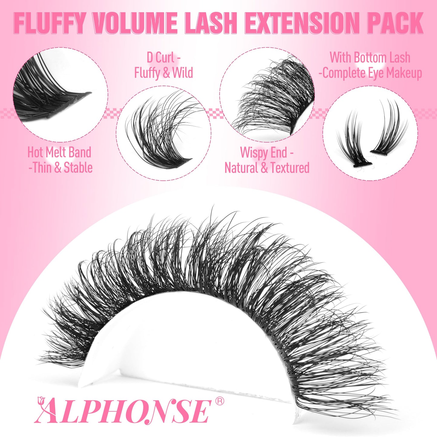 ALPHONSE Fluffy Lash Clusters with Bottom Lashes 12-20MM Cluster Eyelash Extensions Thick Volume Individual Lashes 320pcs DIY Lash Extension Clusters for Beginners (80D+100D)