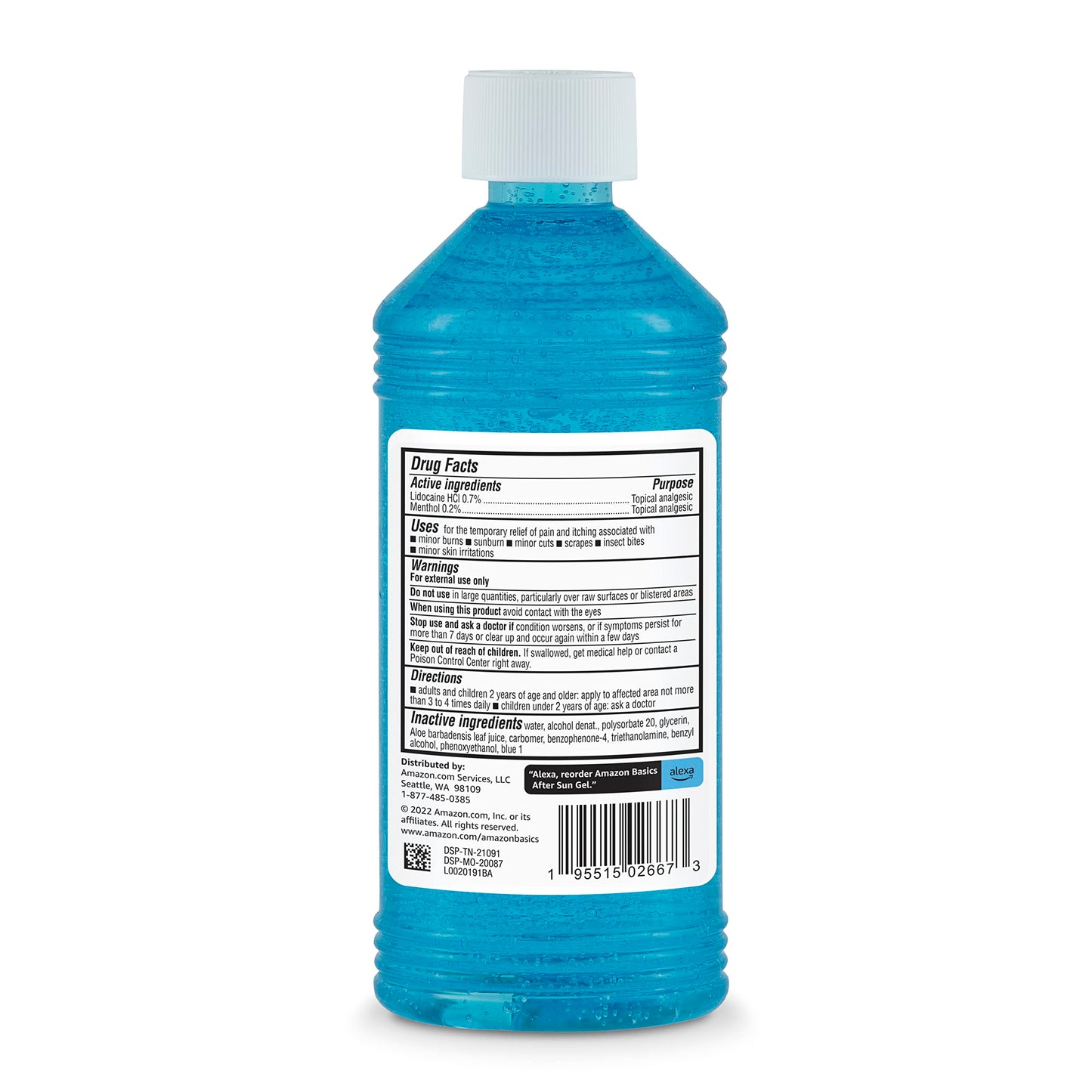 Amazon Basics After Sun Gel with Aloe Vera, Lidocaine and Menthol, 16 Fl Oz (Pack of 2) (Previously Solimo)