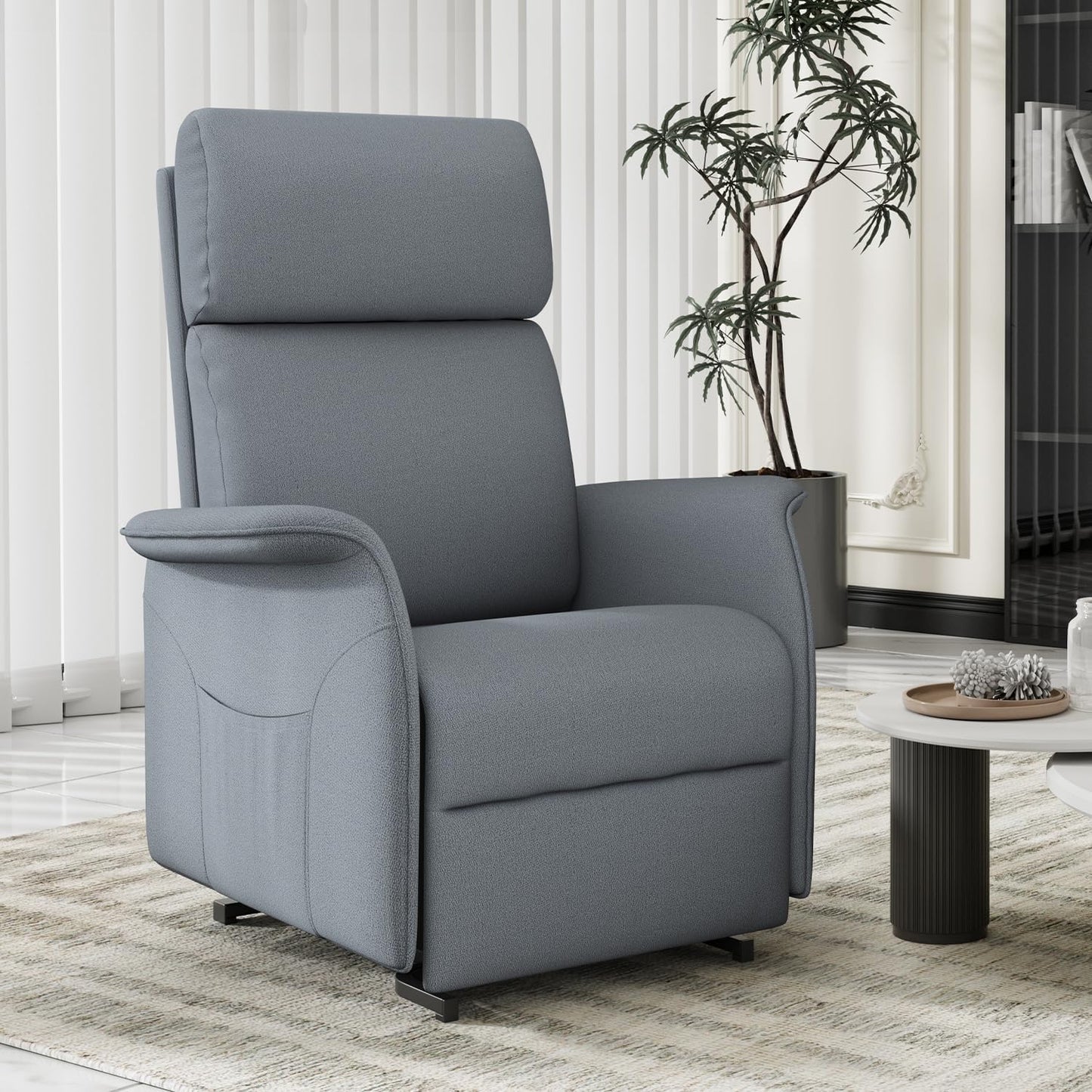 OKUP Power Lift Recliner Chair with Massage and Heat for Petite Elderly, Small Lift Chair with Side Pocket Remote Control, Infinite Position, Fabric, Dark Grey