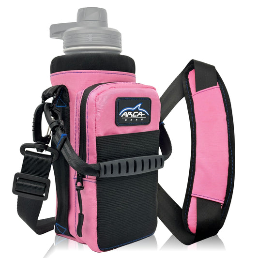 Arca Gear 32 oz Hydro Carrier - Insulated Water Bottle Sling w/Carry Handle, Shoulder Strap, Wallet and Two Pouches - The Perfect Flask Accessory - Sunset Pink