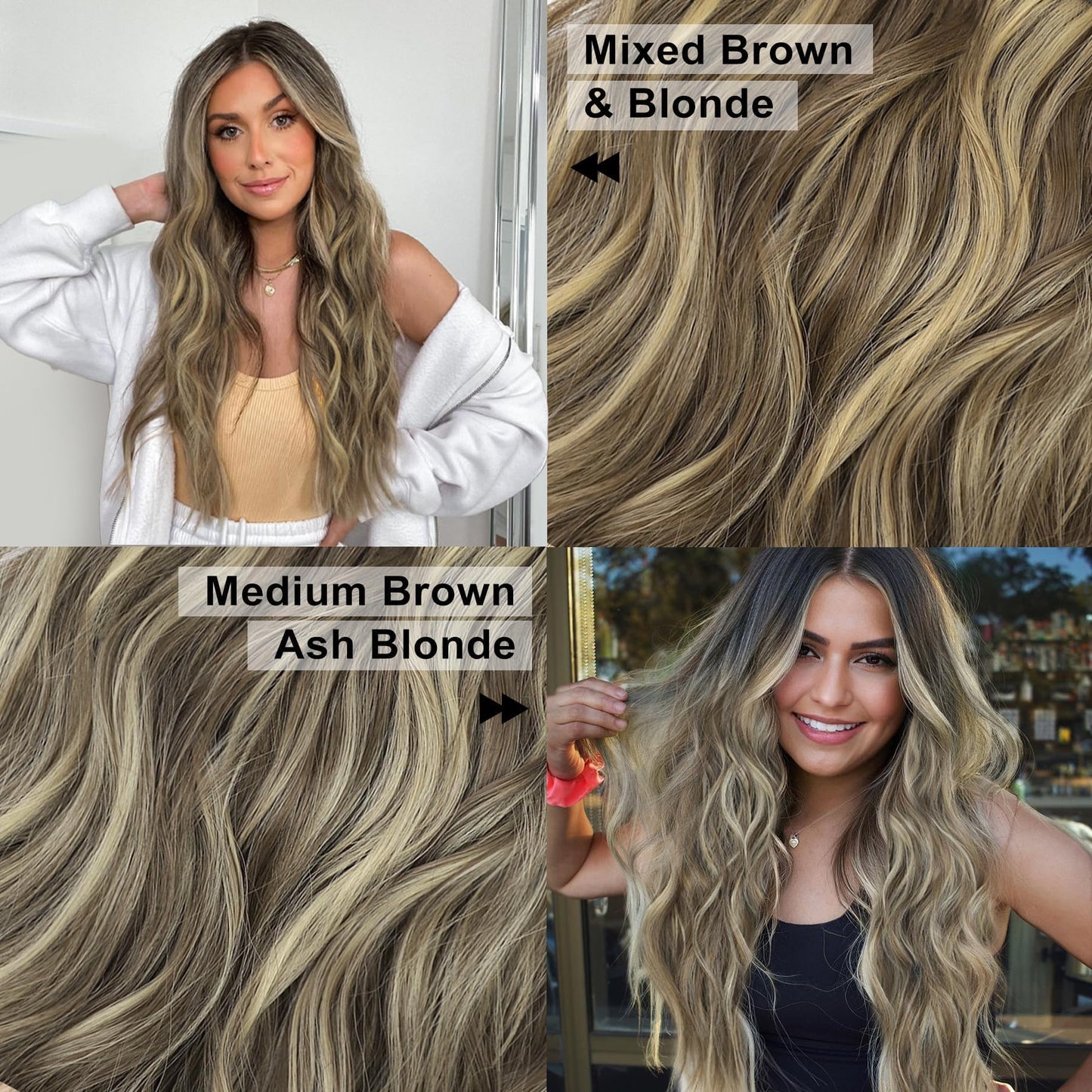 ALXNAN Clip in Long Wavy Synthetic Hair Extension 4PCS Thick Hairpieces Fiber Double Weft Hair for Women … (20 Inch, Mixed Brown & Blonde)