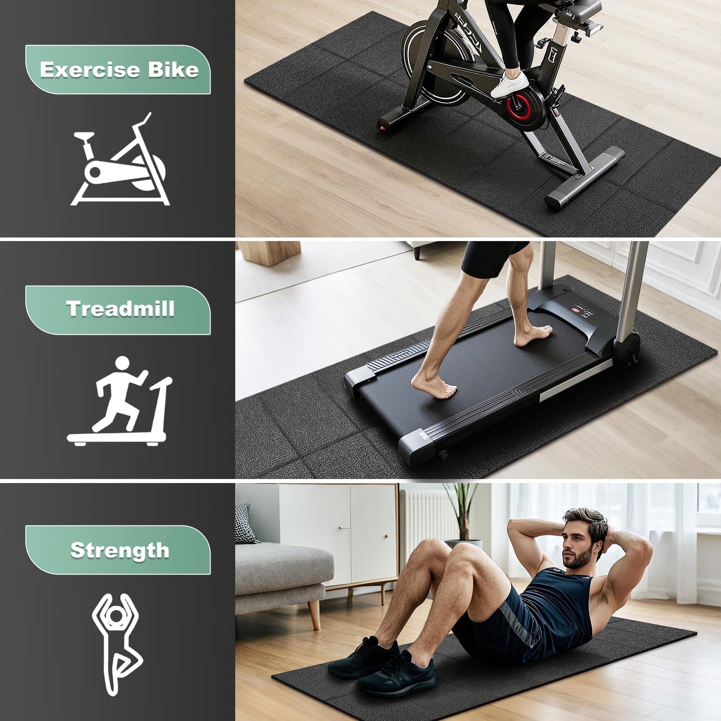 Treadmill Mat, Exercise Mats for Home Workout, 63"x29.5", 1/4", Compatible with Peloton, Foldable Walking Pad for Carpet, Hardwood Floors, Bike and Exercise Equipment, Noise Shock Absorption