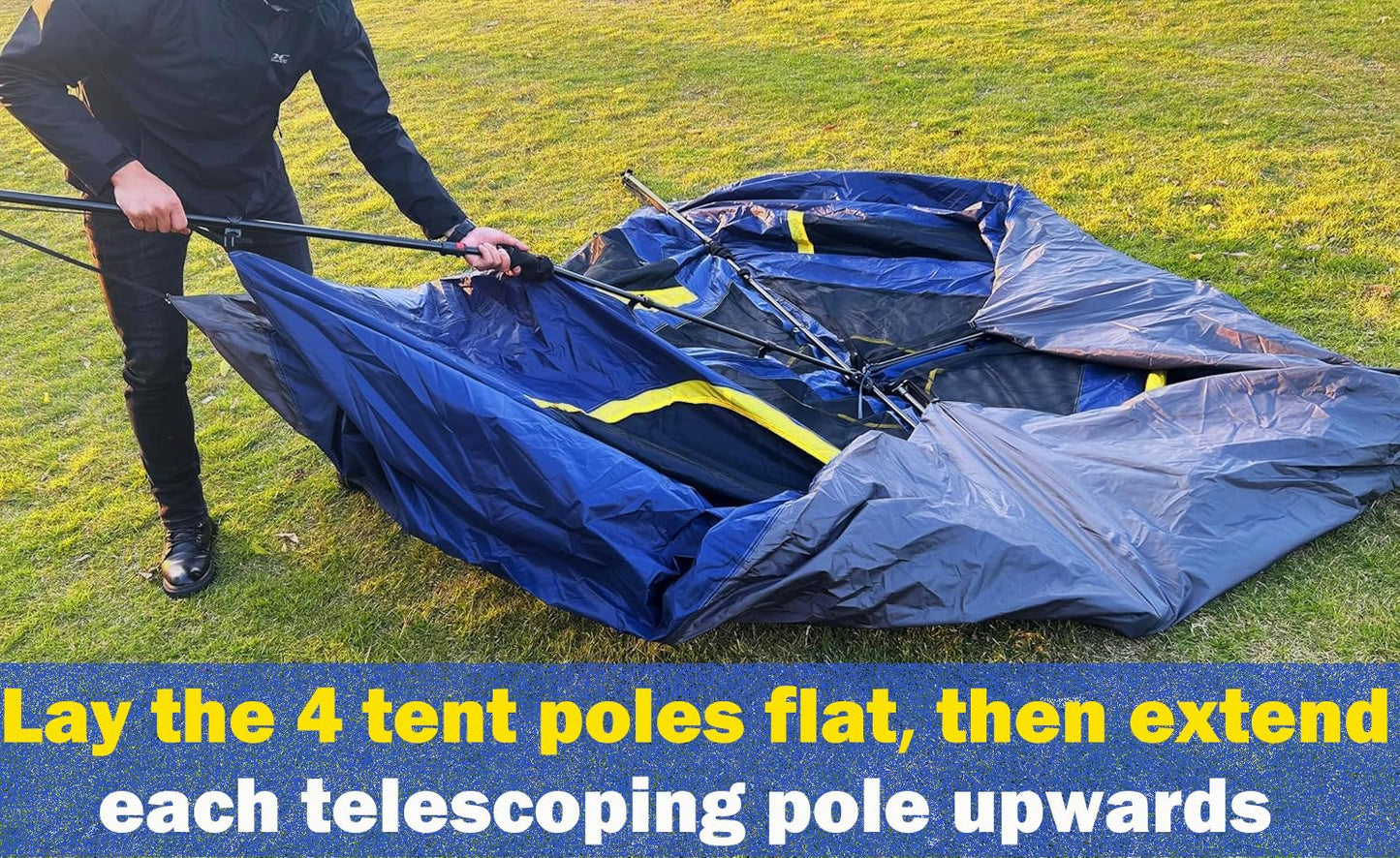 Toogh 3/4 Person Camping Tent with 1 Door, 4 Windows, and Upgraded Ventilation– Instant Setup, Waterproof, 8'x 8'x 67''Oxford Fabric Floor Pop Up in 60 Seconds Includes Rainfly and Backpack