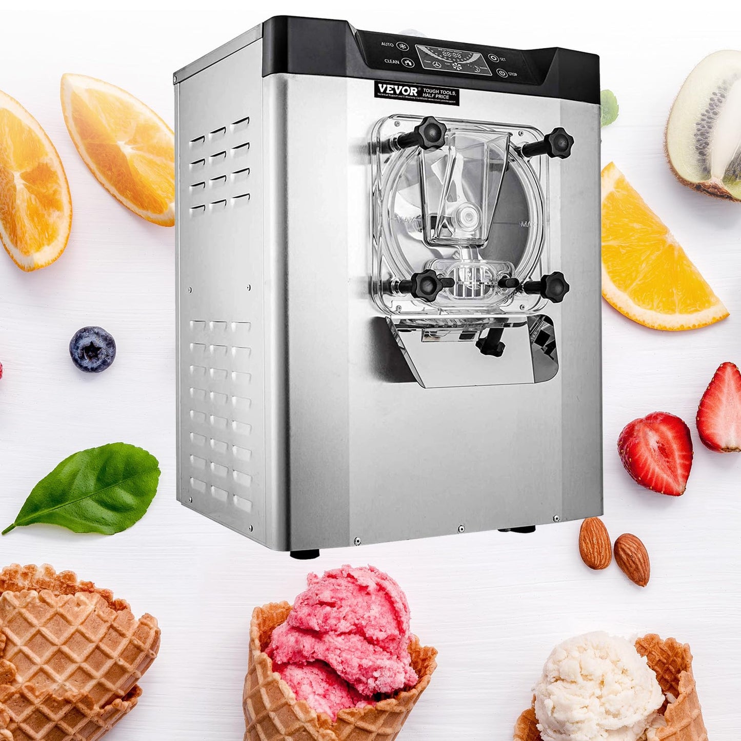 VEVOR Commercial Ice Cream Machine 1400W 20/5.3 Gph Hard Serve Ice Cream Maker with LED Display Screen Auto Shut-Off Timer One Flavors Perfect for Restaurants Snack bar Supermarkets