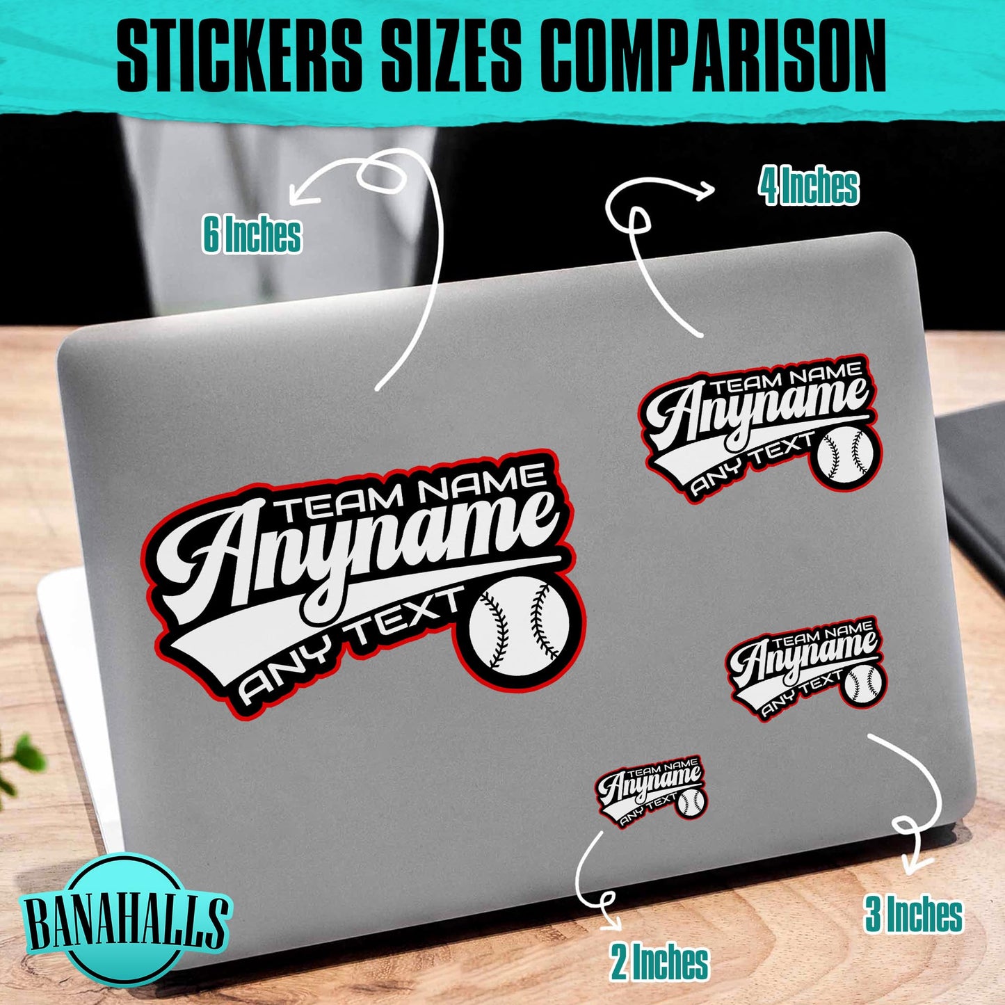 Personalized Custom Name Baseball Sticker Customized Name Team Player School Sport Waterproof Vinyl Sticker for Water Bottle Laptop Hard Hat Tumbler Cup Cars Birthday Gift for Her Him