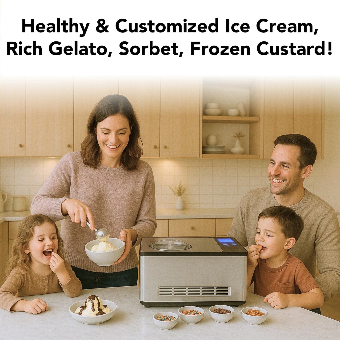 Whynter Ice Cream Maker Machine Automatic 2.1 Qt. with Built-In Compressor, LCD Digital Display & Timer, No Pre-Freezing, ICM-200LS, Stainless Steel