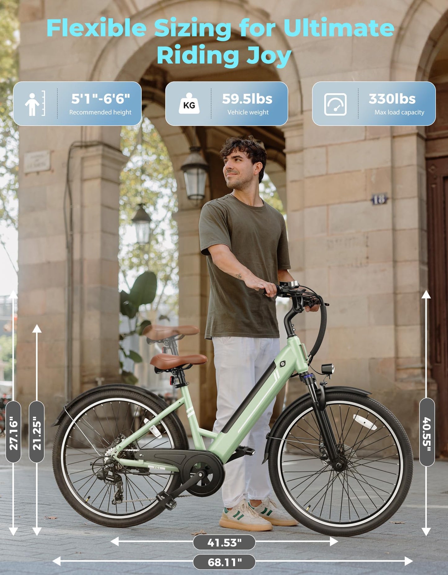 Jasion YC1 ST 26" Electric Bike, 750W Peak Motor, Step-Through Ebike for Adults, 360WH Removable Battery, Up to 40miles, Max 23MPH Urban Commuter E-Bike, 7 Speeds & Front Suspension