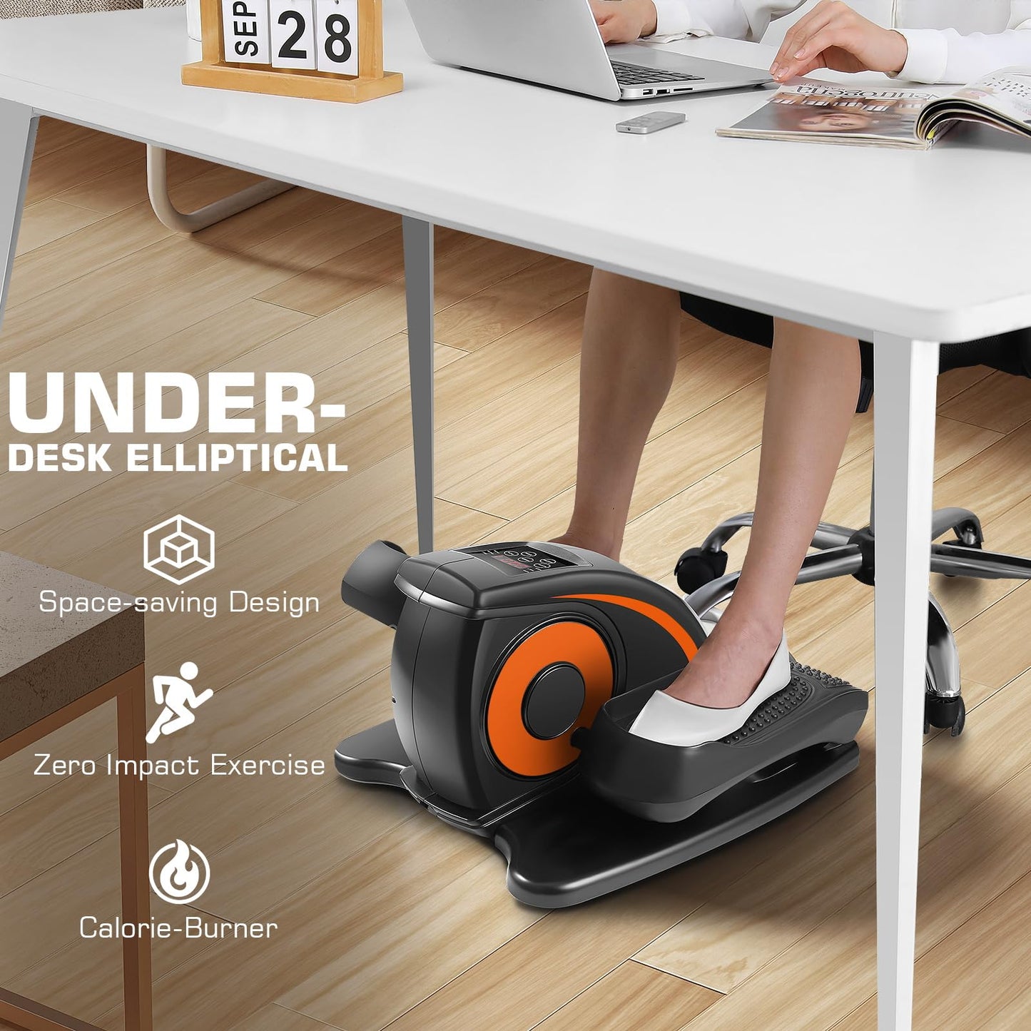 ANCHEER Under Desk Elliptical Machine, Electric Seated Pedal Exerciser, Mini Elliptical Machines for Seniors, LCD Display Monitor, Remote Control, Leg Exerciser for Home (Training Orange)