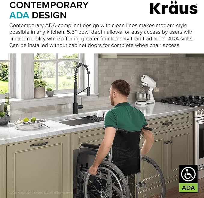 Kraus KWU110-32/5.5 Kore ADA Workstation 32-inch Undermount 16 Gauge Stainless Steel Single Bowl Kitchen Sink with Accessories, 32 Inch
