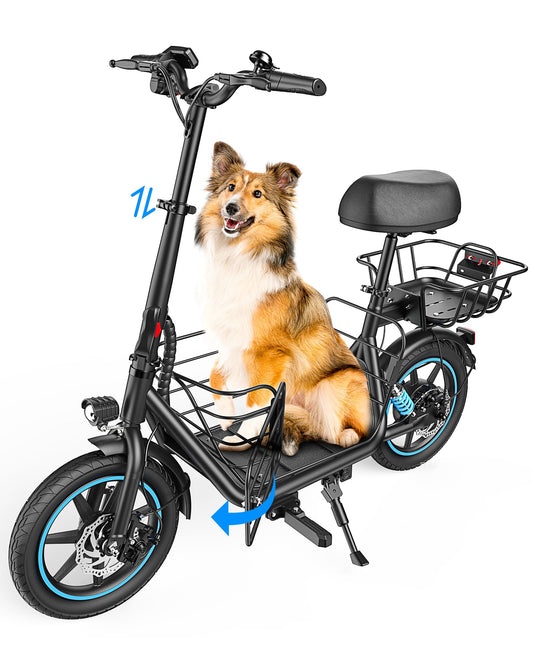 Gyroor C1 Plus Electric Scooter for Adults with Seat & Pet Basket - 30 Miles Range 650W Motor 48V 13.5Ah Battery 18.6MPH 14" Pneumatic Tires Foldable Design Shock Absorbers 300lbs Pet Bike, L73