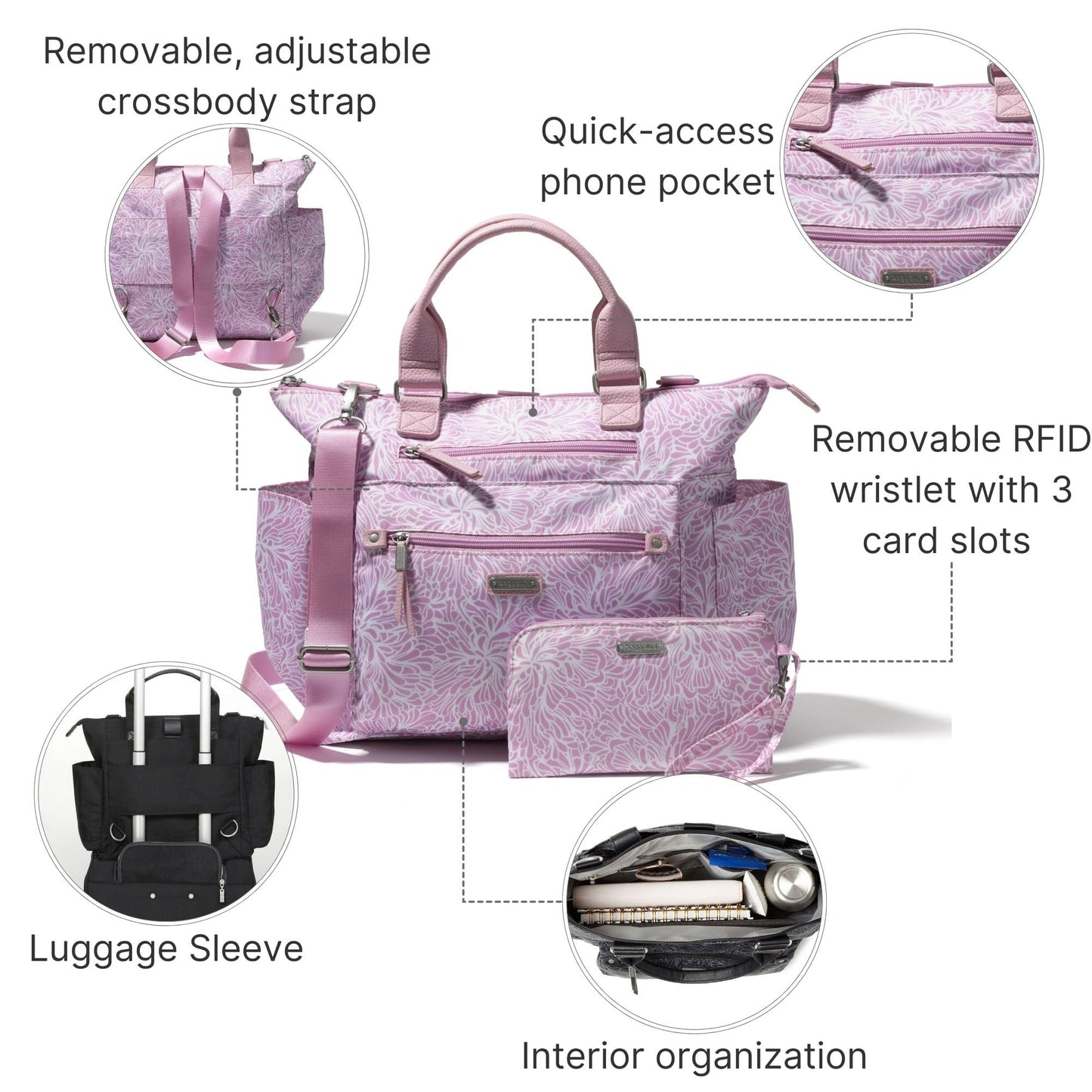 Baggallini 3-in-1 Convertible Backpack - Medium 12x15 inch Travel Backpack Crossbody Tote with RFID Phone Wristlet