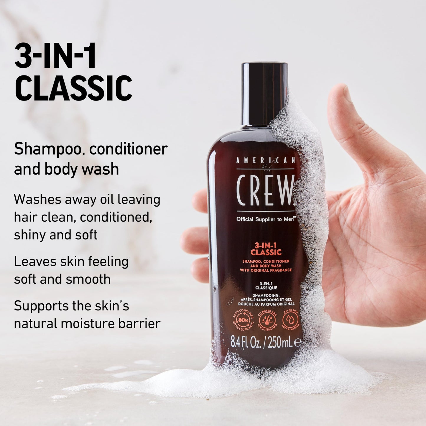 American Crew Shampoo, Conditioner & Body Wash for Men, 3-in-1, 8.4 Fl Oz