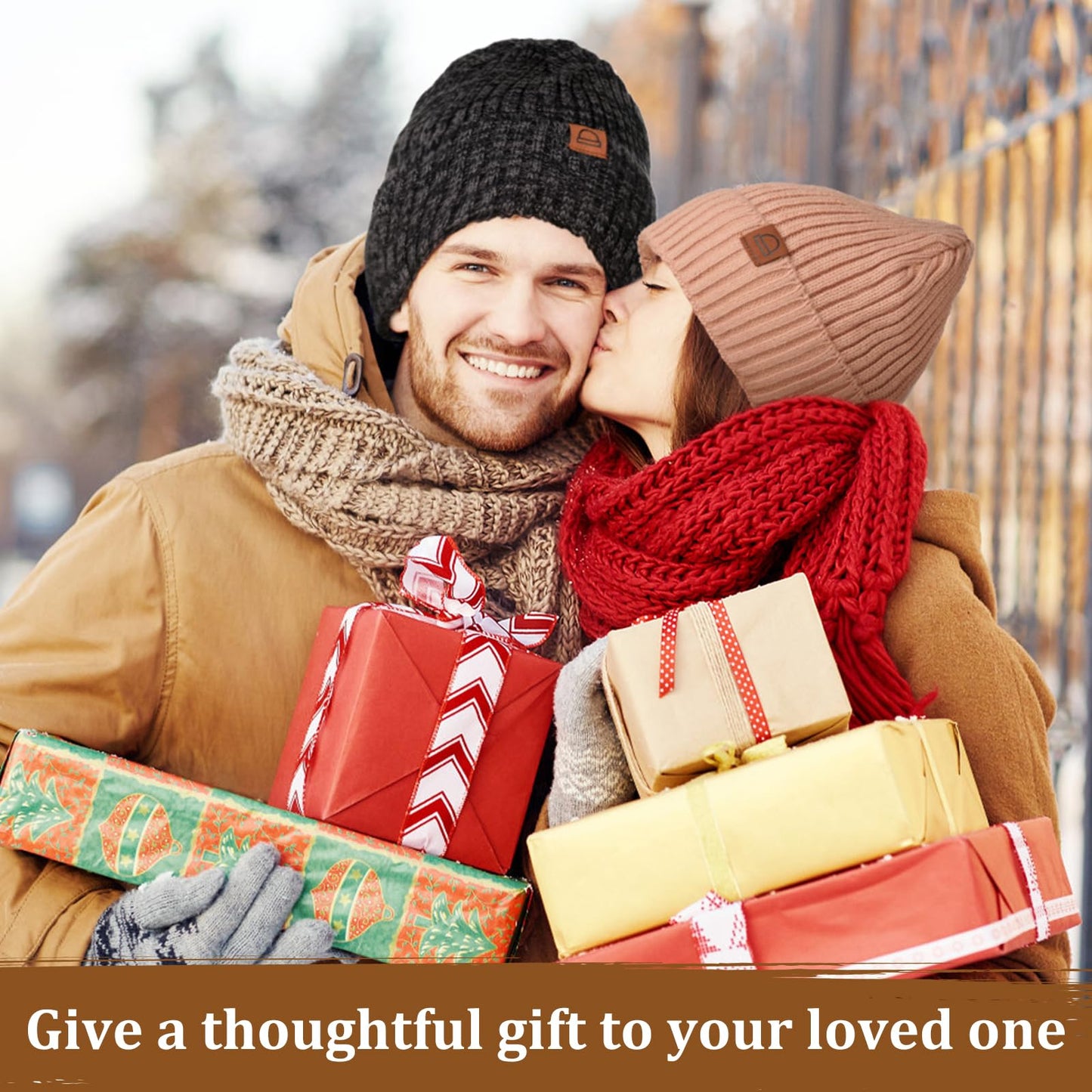 Amzjjle Fashion Knit Beanies Hats, Black Mens Beanies, Warm Beanie for Women, Beanies Hats for Winter, Fleece Lined Beanie, Thermal Thick Polar Fleece Snow Skull Cap for Men and Women