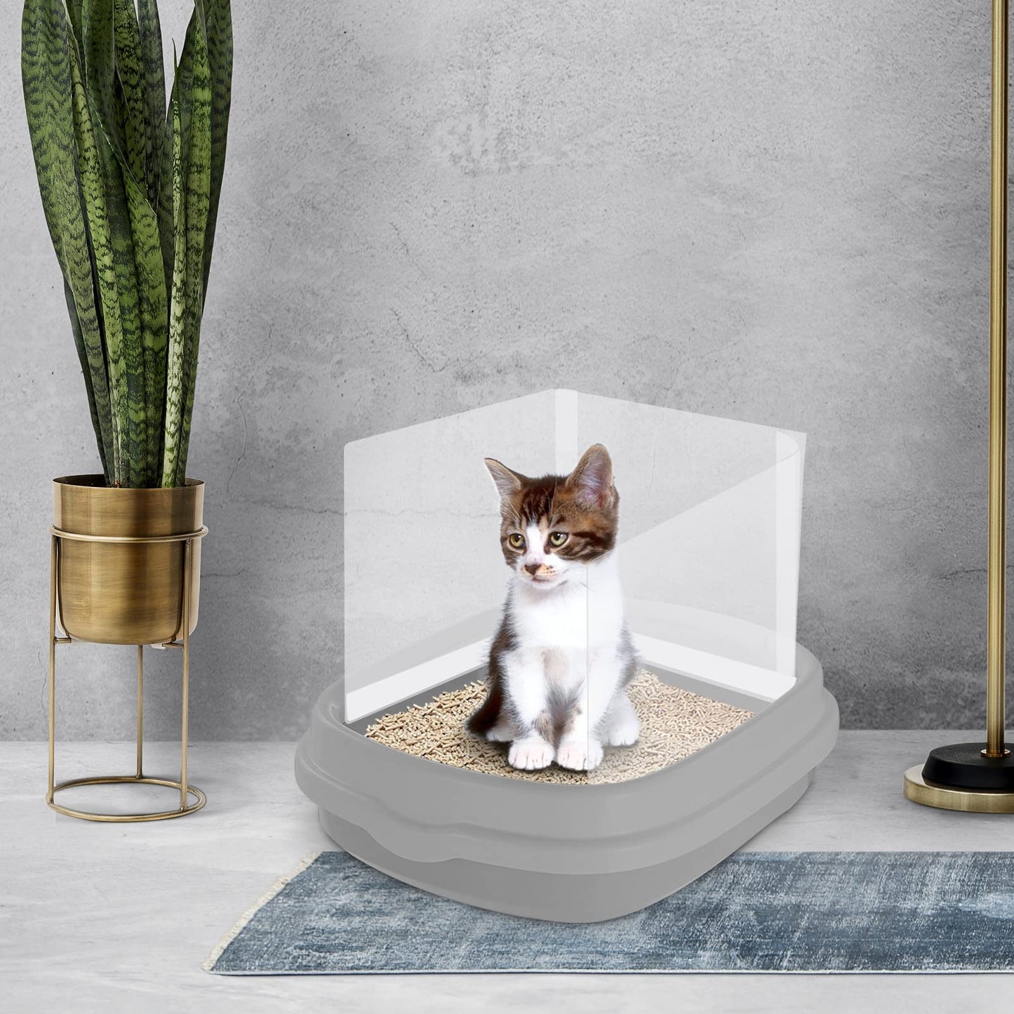 3 Pcs Cat Litter Box Splash Guard Pee Shields - Anti-Splashing Reusable High Sided Cat Toilet Training Kit for Open Top Litter Pan