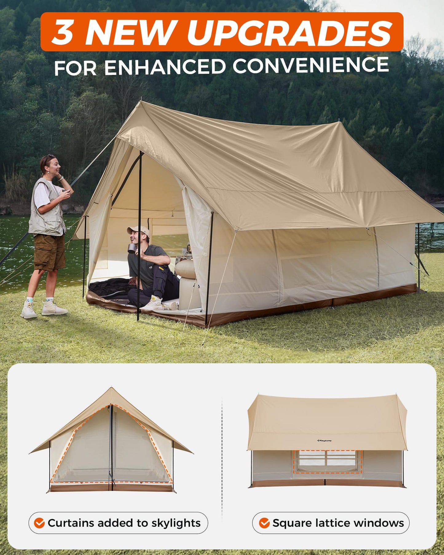 KingCamp Camping Tent 6-8 Person, Waterproof & Windproof Easy Setup Canvas Wall Tent with Large Windows for Family Camping, Hiking & Outdoor Parties