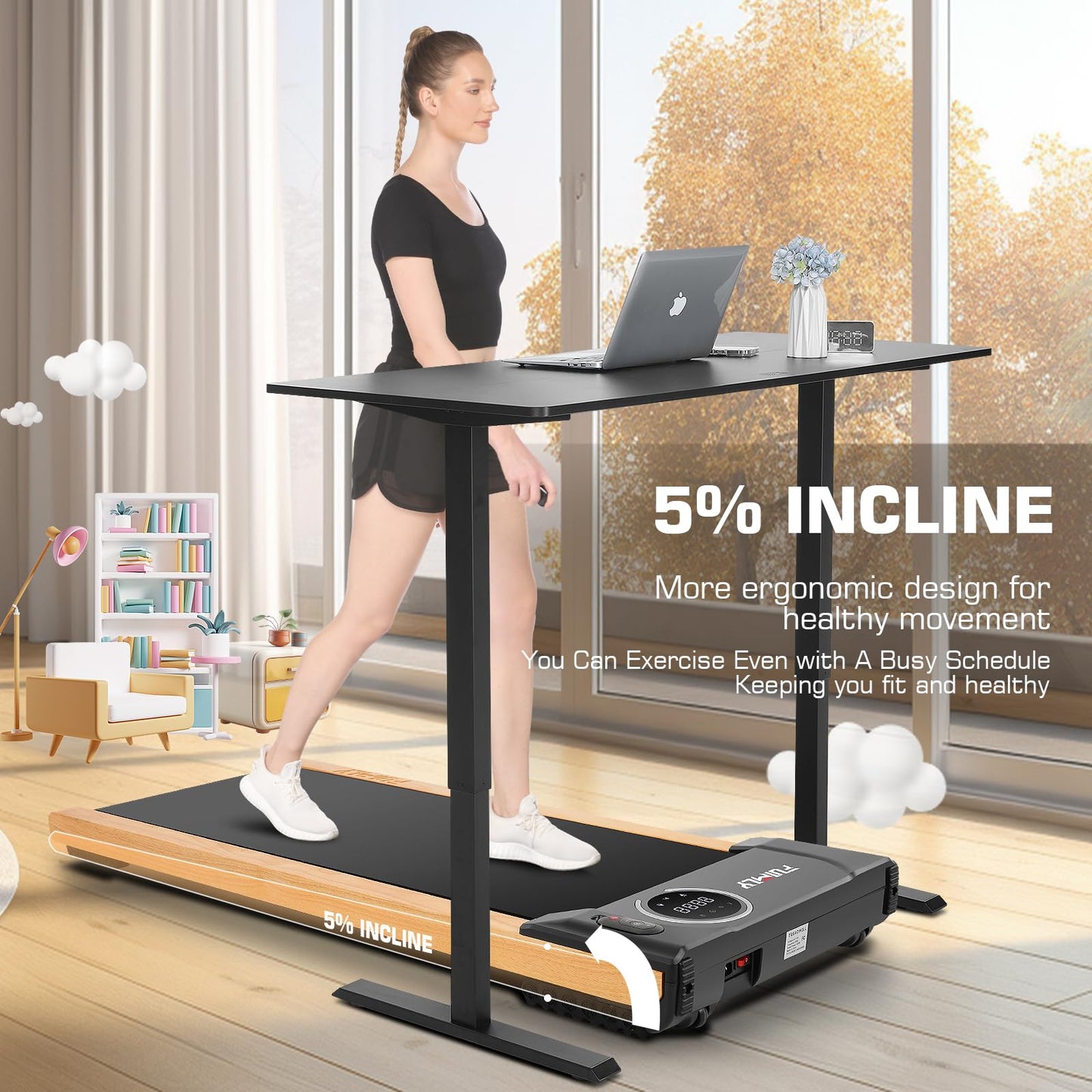 FUNMILY Walking Pad Treadmill with Incline, Portable Under Desk Treadmills for Home 300 lbs Weight Capacity, 2.5HP Quiet Electric Jogging Running Machine with Remote Control and LED Display