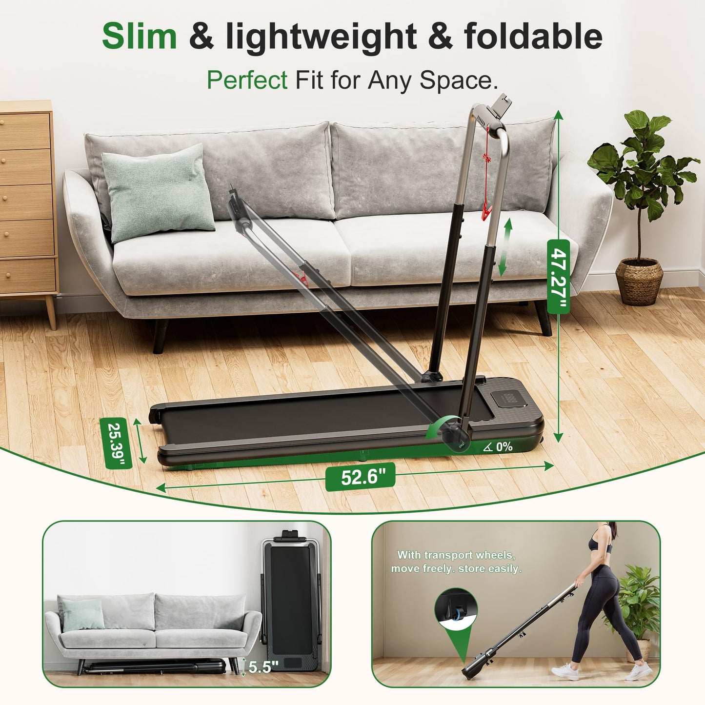 WELLFIT Foldable Walking Pad with 10% Incline, 340+ lbs Capacity, Standing Under Desk Treadmill for Home Office - 3.0HP Low Noise Running Pad with Smart Voice Control,Works with Apps & Remote