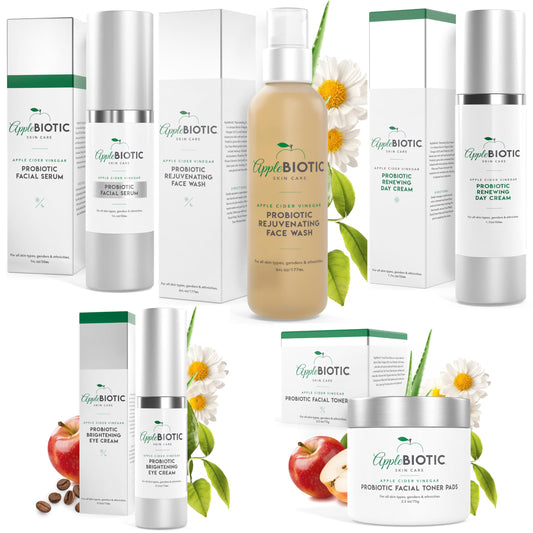 AppleBiotic Skincare Bundle - Face Wash, Toner Pads, Face Serum, Eye Cream, Day Cream