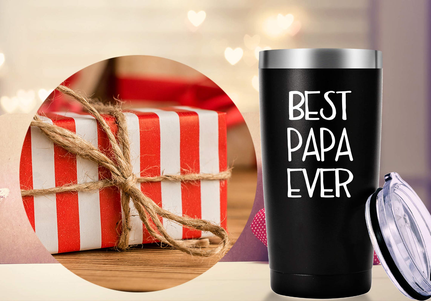 AMZUShome Best Papa Ever Mug.Dad Papa Gifts.Father Gifts,Birthday,Christmas Gifts for Men,Dads,New Daddy,Papa,Father from Wife,Son,Daughter Tumbler(20oz Black)