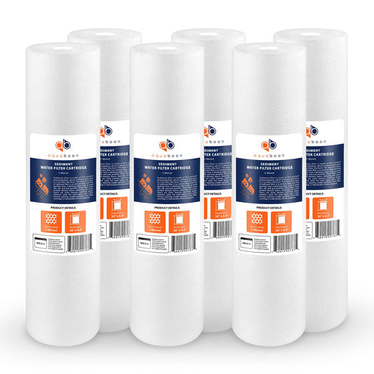 Aquaboon 1 Micron 20" Sediment Water Filter Replacement Cartridge | Whole House Sediment Filtration | Compatible with AP810-2, SDC-45-2005, FPMB5-20, P5-20, FP25B, 155358-43, 6 Pack