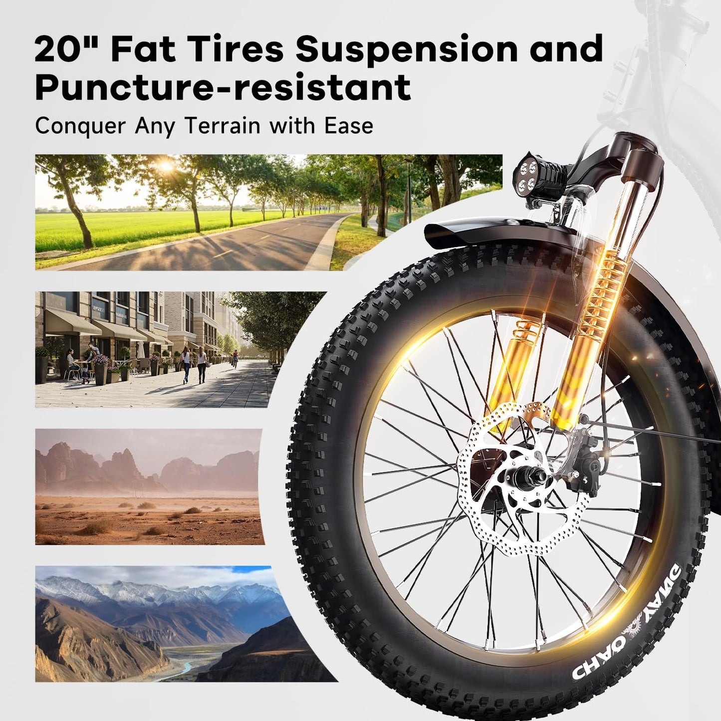 Folding Electric Bike for Adults with Peak 1000W Motor, 48V 20AH Battery up to 30MPH 80 Miles, 20" Fat Tire All Terrain Ebike, Front Suspension 7-Speed Commuter Step-Thru E Bike White, UL Certified